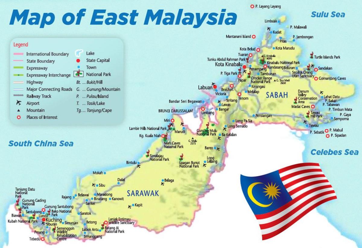 मानचित्र के पूर्व मलेशिया