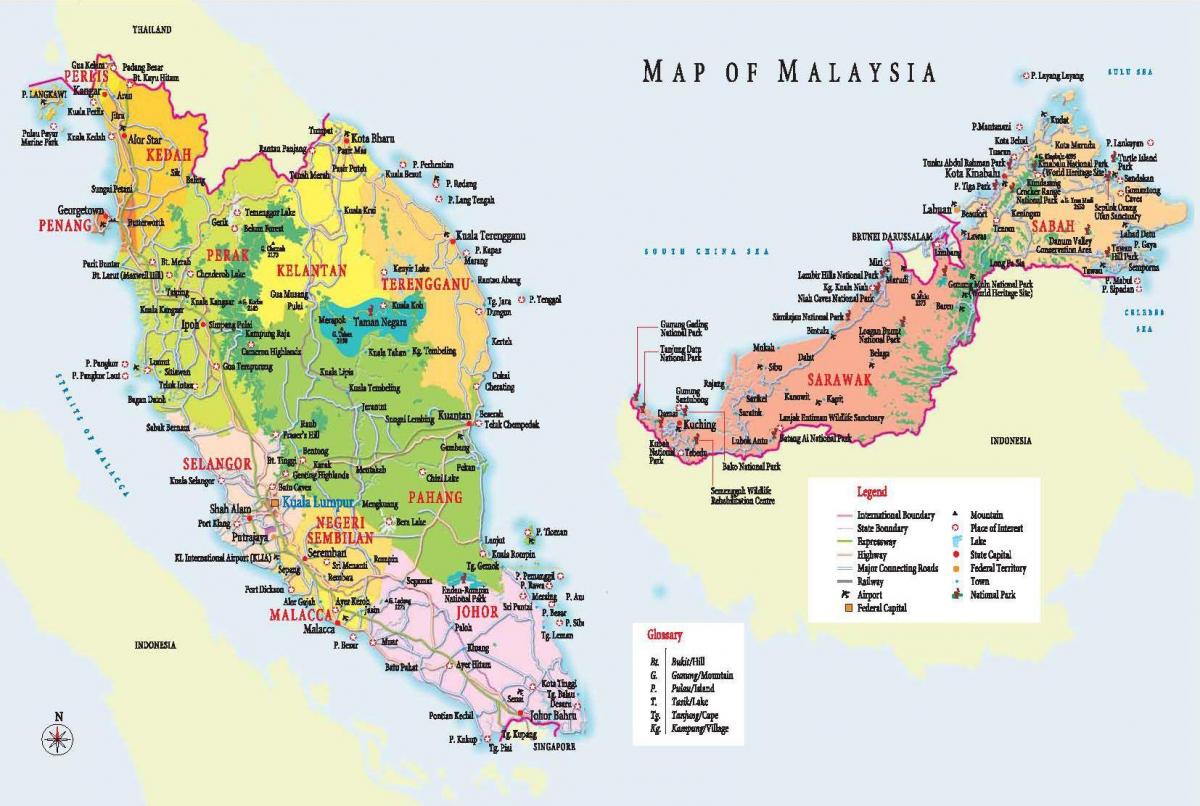 मलेशिया के नक्शे पर्यटकों के लिए